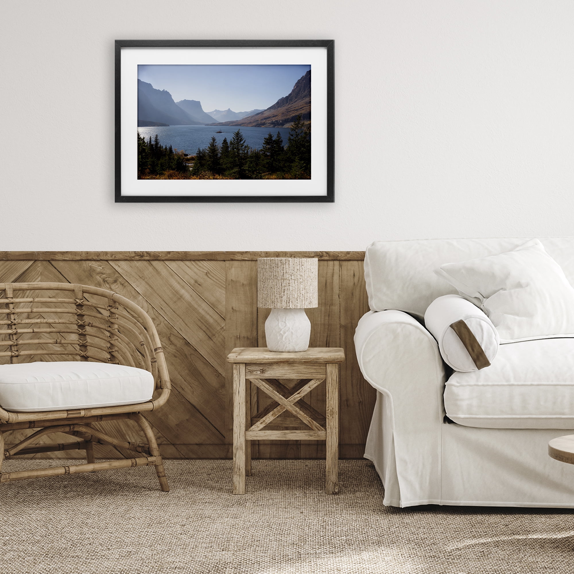Stupell Industries Cliffs Overlooking Lake Black Framed Print Under Glass, design by Carol Robinson