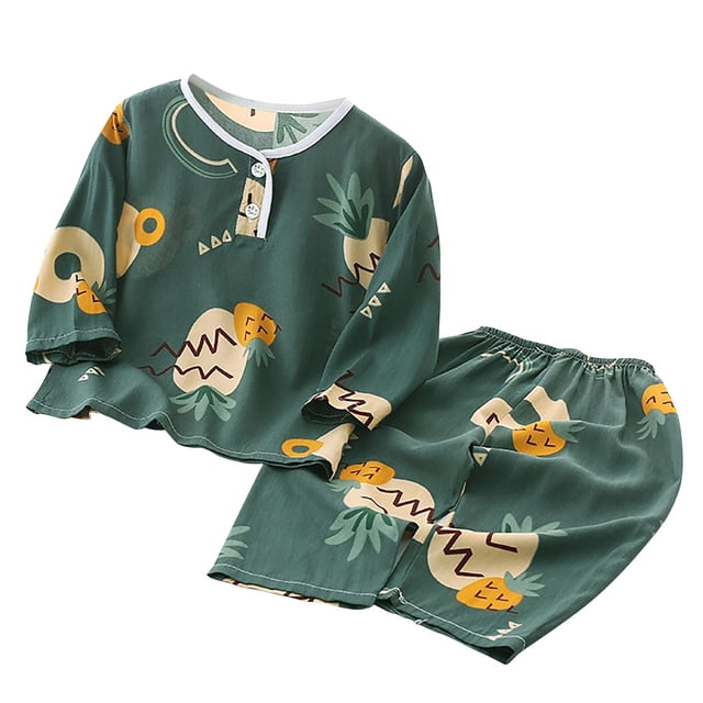 Odeerbi 1-12 Años Niños Niñas Pijamas de Algodón de Verano Camisetas de Manga Larga Pantalones Conjunto Estampado Suave Ropa de Dormir Conjunto de Dos Piezas