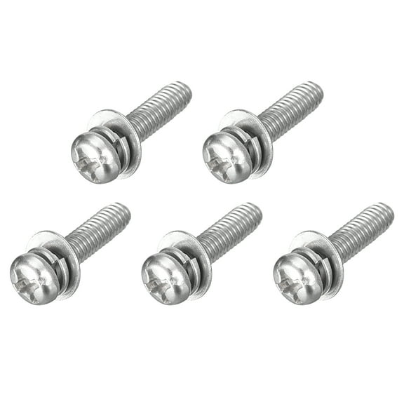M3 x 12mm 304 Stainless Steel Phillips Pan Head Machine Screws Bolts Combine with Spring Washer and Plain Washers 5Pack