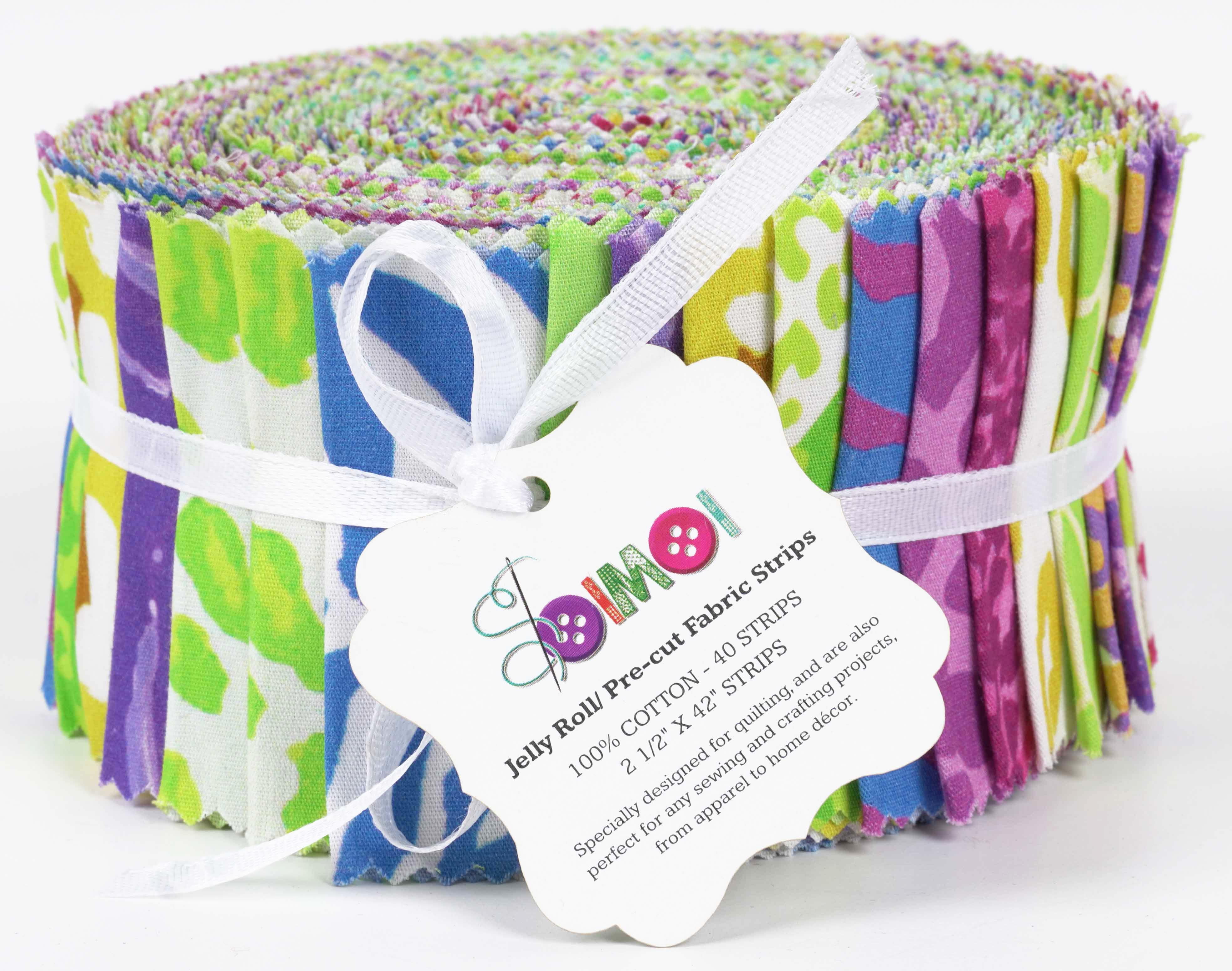 Soimoi 40Pcs Animals Print Cotton Precut Fabrics For Quilting Craft Strips 2.5x42inches Jelly Roll - Multicolor