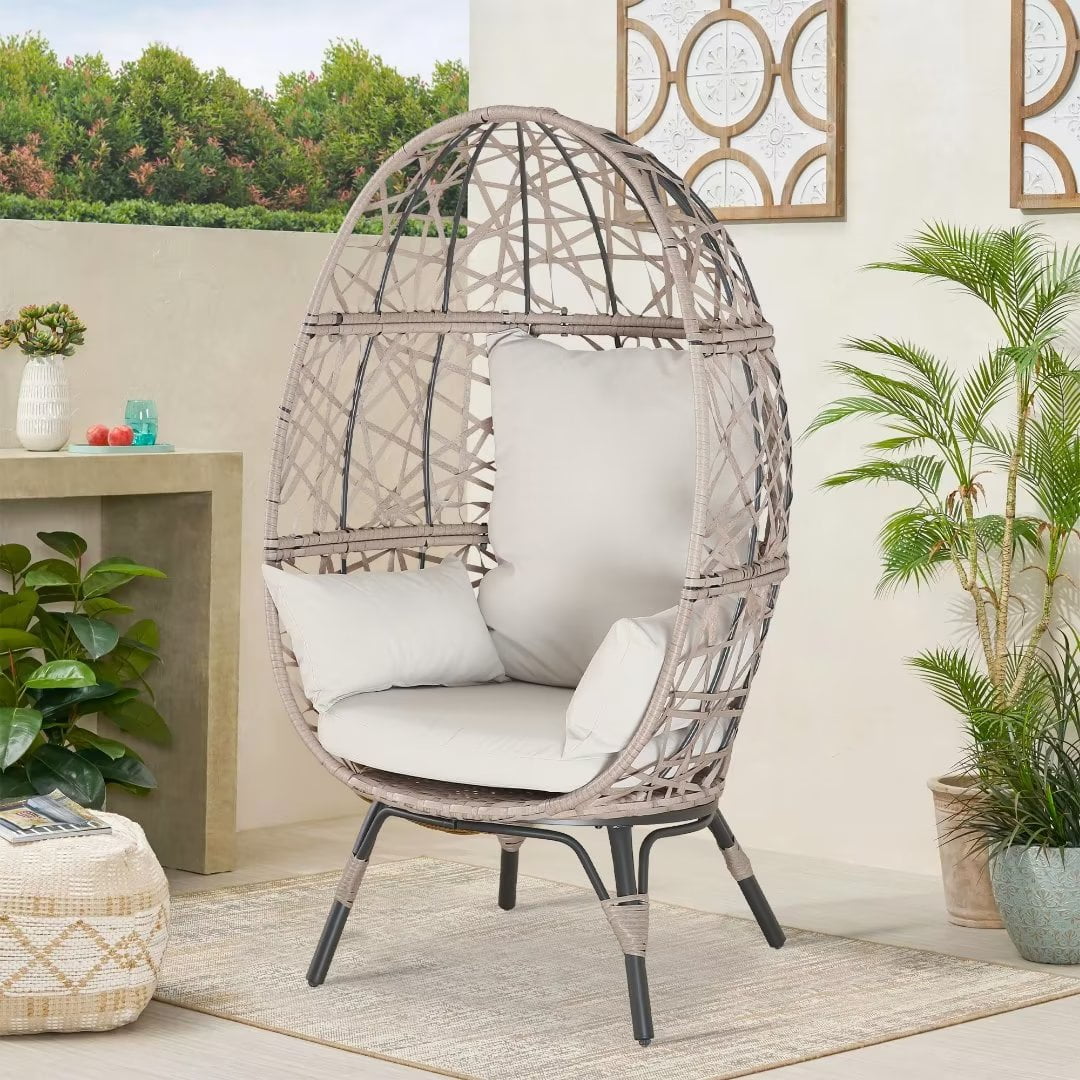 Iwicker Outdoor Wicker Teardrop Egg Chair Standing Basket Chair with