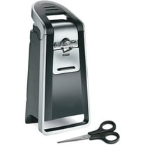 Smooth Edge Electric Automatic Can Opener for Kitchen with Easy Push Down Lever, Extra Tall, Includes Stainless Steel Scissors, Black and Chrome