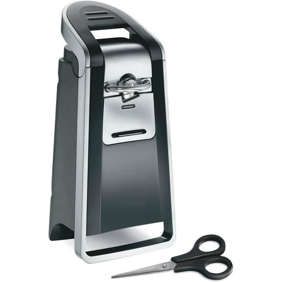 Smooth Edge Electric Automatic Can Opener for Kitchen with Easy Push Down Lever, Extra Tall, Includes Stainless Steel Scissors, Black and Chrome