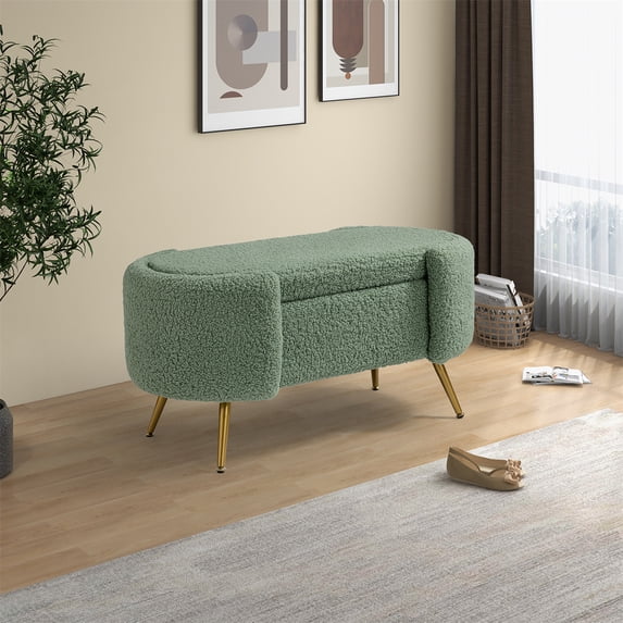 Storage Ottoman Bench,Upholstered Ottoman Bench End of Bed Bench with Gold Metal Legs,Long Sofa Bench Large Storage Footstool Entryway Bench,Tufted Table Dining Stool for Living Room Bedroom,Sage