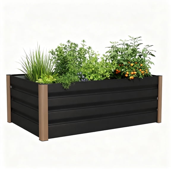 Garvee Aluminum Raised Garden Bed Planter Box, Open-Bottom Design, 47.2" x 23.6" x 15.7", Black