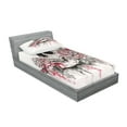 thumbnail image 2 of Day of the Dead Fitted Sheet & Pillow Sham Set, Print Skull Shape Romantic Roses Celebration Day Print, Decorative Printed 4 Piece Bedding Decor Set, Twin, White Pale Pink Black, by Ambesonne, 2 of 3