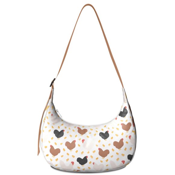 Sac Bandoulière Croissant Ferme de Poules et Œufs, Sac à Dos Imprimé Rustique Coq Poule Poussin, Sac d'École de Voyage Motif Coopérative Dessin Animé pour Femmes Hommes