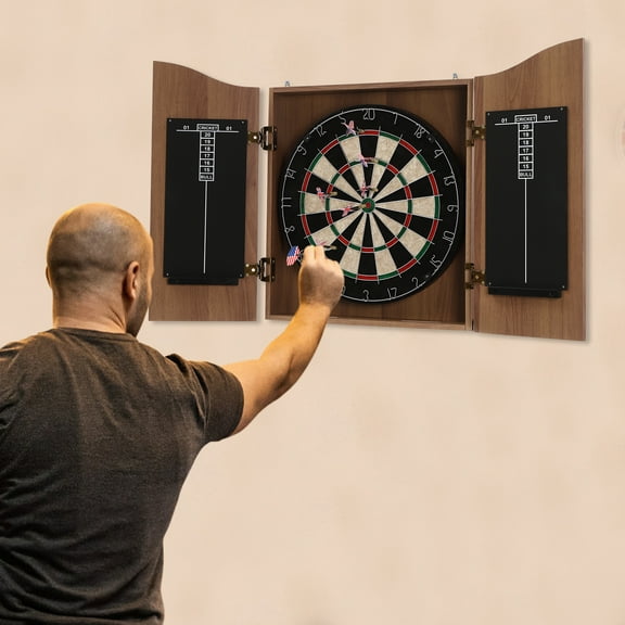Wall-Mounted Dartboard with Scoreboard, Sisal Surface, and Storage Features for Darts, Ideal for Fun and Competitive Games at Home or Office