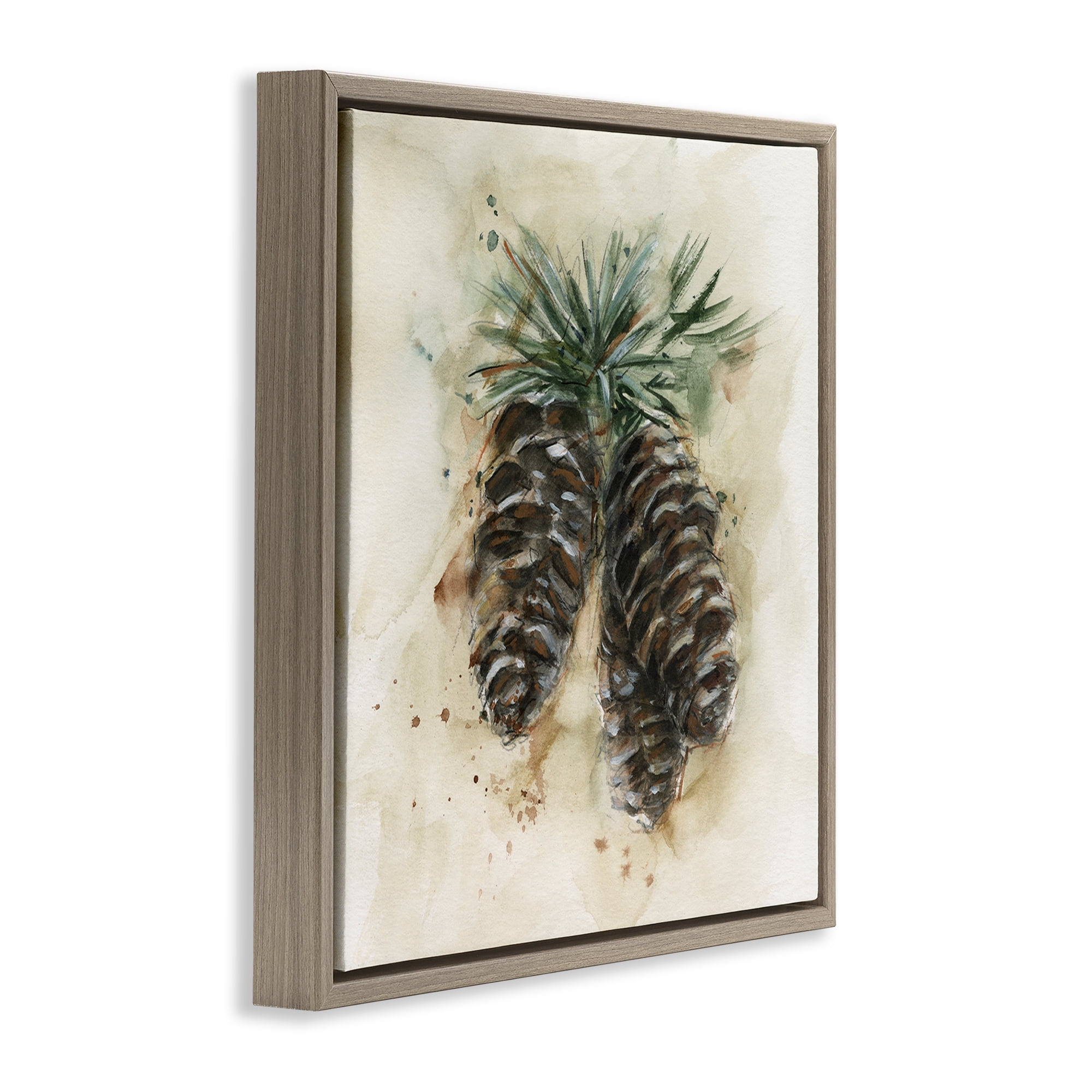 Stupell Industries Rustic Forest Pinecone Plants & Flowers Painting Brown Floater Framed Canvas Art Print Wall Art, 18 x 18