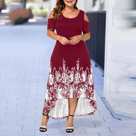 Staron 2019 Best Women's Casual Plus Size O-Neck Print Off-Shoulder Short Sleeve Waist (Best Day Dresses 2019)