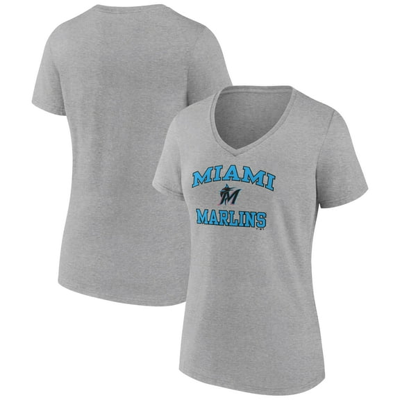 Women's Gray Miami Marlins Heart and Soul V-Neck T-Shirt