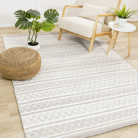 Rug Branch Contemporary Geometric, Stripes, Tribal/Southwestern Cream Indoor Area Rug - 5' x 8'