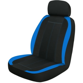 Auto Drive 2 Piece Seat Covers and Headrest Covers, Black and Blue Universal Fit for Car Truck