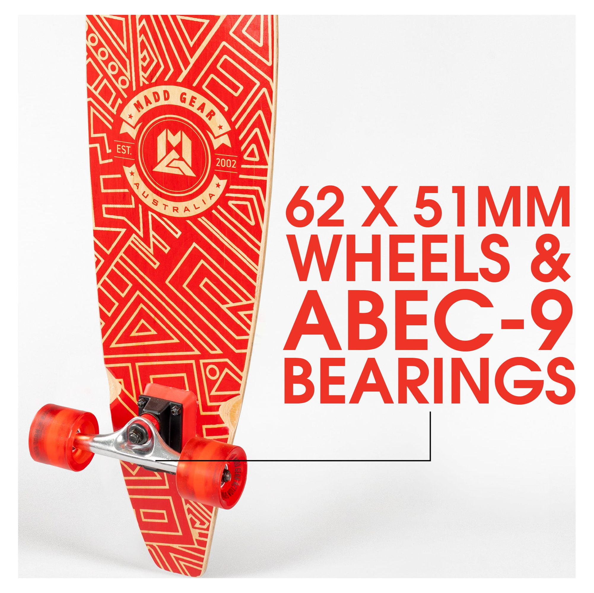 Madd Gear 36" Longboard Skateboard - Ocher - 62mm Wheels with ABEC 9 Bearings