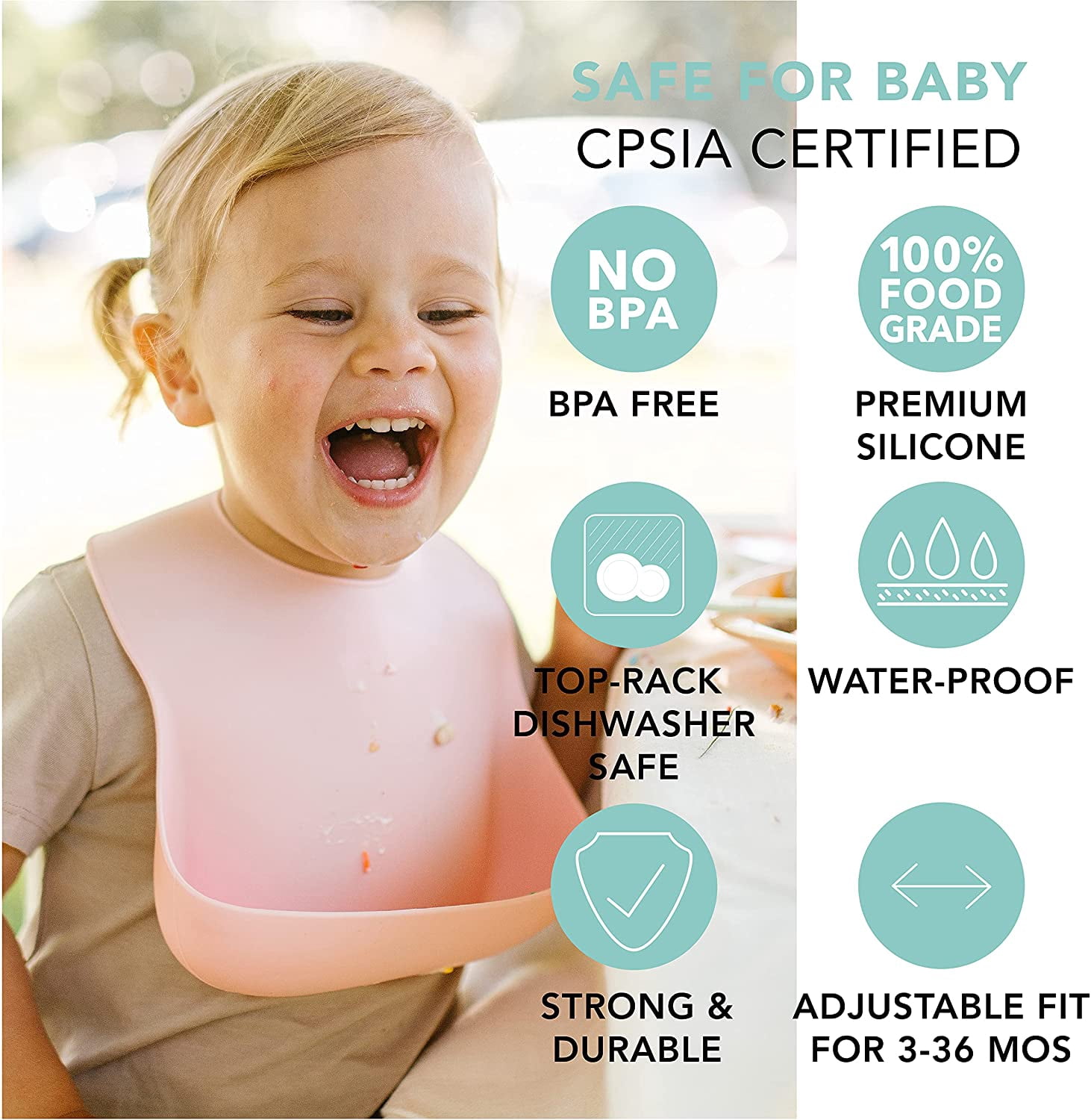 Loulou Lollipop Soft, Waterproof Silicone Feeding Bib for Babies and Toddlers 3 to 36 Months, Easy to Clean, Adjustable Fit and Catch-All Pouch - Seashells