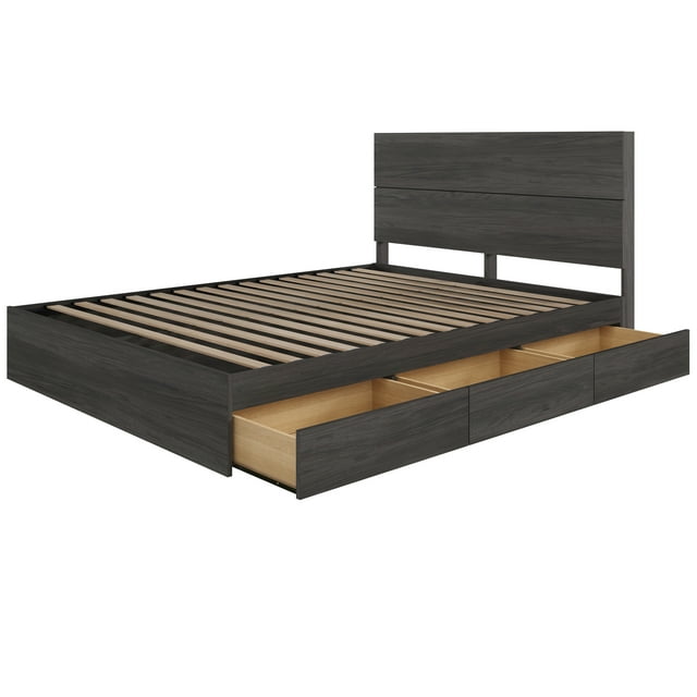 Nexera Milo Ensemble de Lit de Rangement Réversible 2 Pcs, Gris, Grand Lit