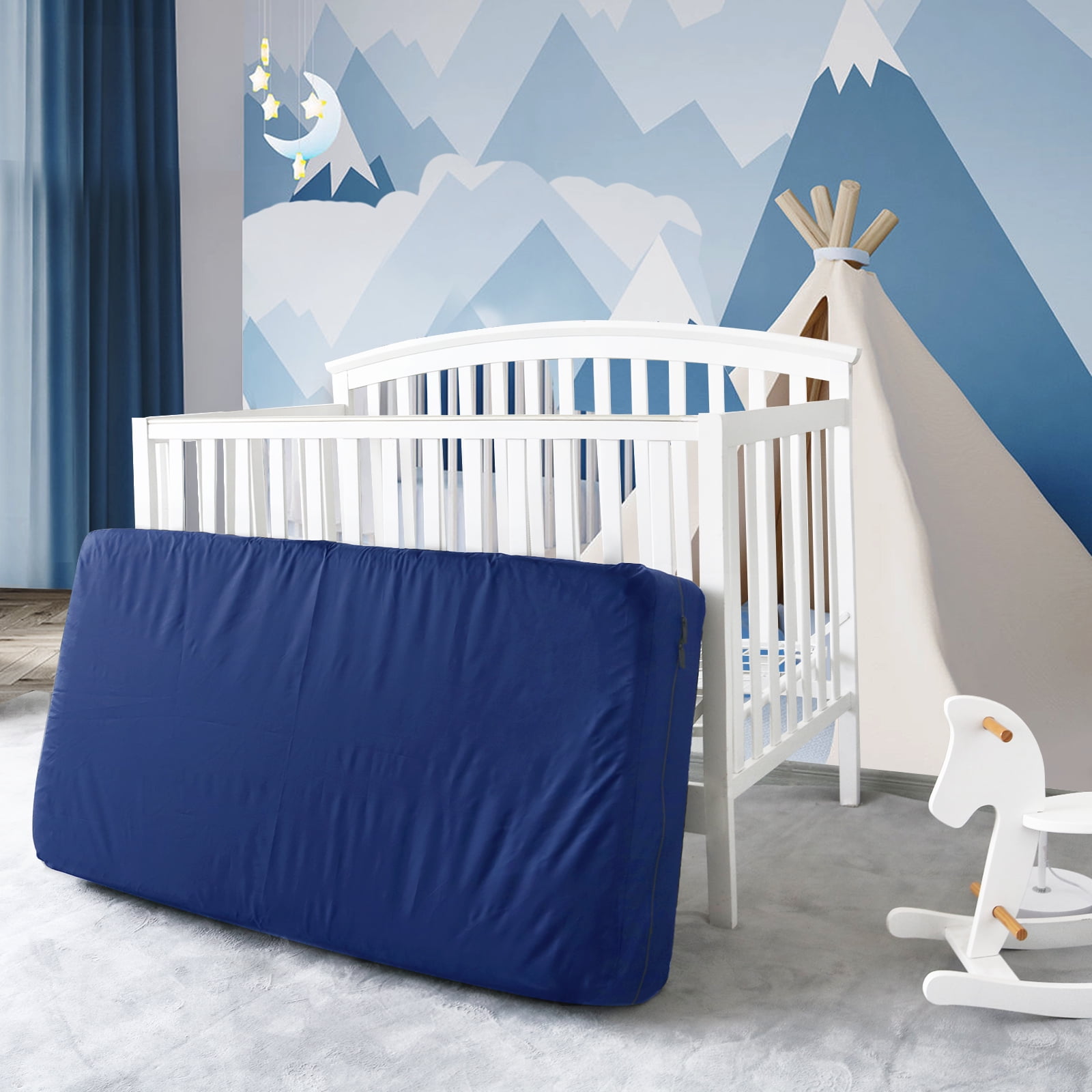 Crib Mattress Bag Waterproof Heavy Duty Crib Mattress Moving Bag with Strong Zipper Reusable Crib Mattress Cover for Moving, Navy