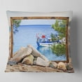 thumbnail image 2 of Designart Framed Effect Boat in Ocean - Seashore Throw Pillow - 16x16, 2 of 5