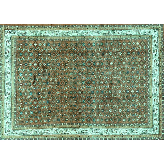 Ahgly Company Machine Washable Indoor Rectangle Persian Turquoise Blue Traditional Area Rugs, 8' x 12'
