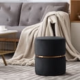 thumbnail image 7 of Duhome Round Ottoman Footstools Velvet Vanity Stool Furry Makeup Stool for Bedroom Living Room Decorative Padded Small Bench, Black and Gold, 7 of 7