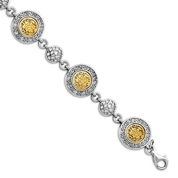 925 Sterling Silver Rhod Plated Gold-tone Crystal With 1inch Ext. Bracelet 7 Inch Link Bracelet for Women