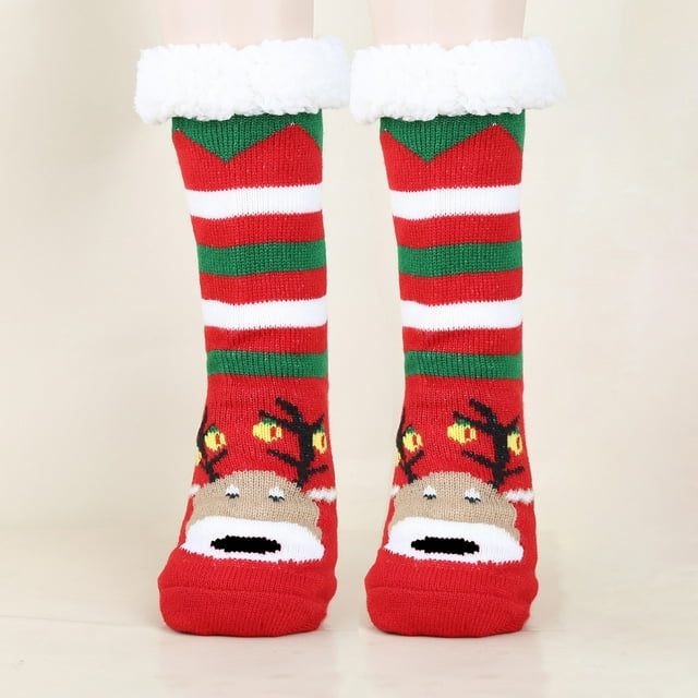 Green Stockings Winter Christmas Anti Fleece Thickened Lamb Wool Socks Slippers Socks