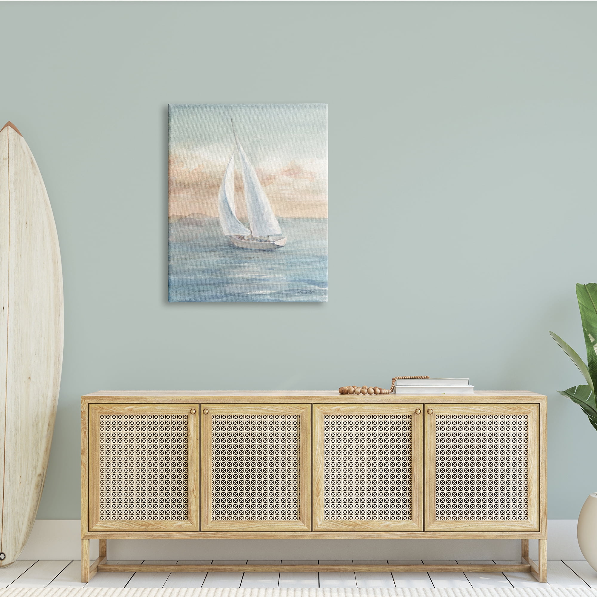 Stupell Indtries Morning Sunrise Sailboat Soft Pink Contemporary Ocean Sky,30 x 40,Design by Danhui Nai