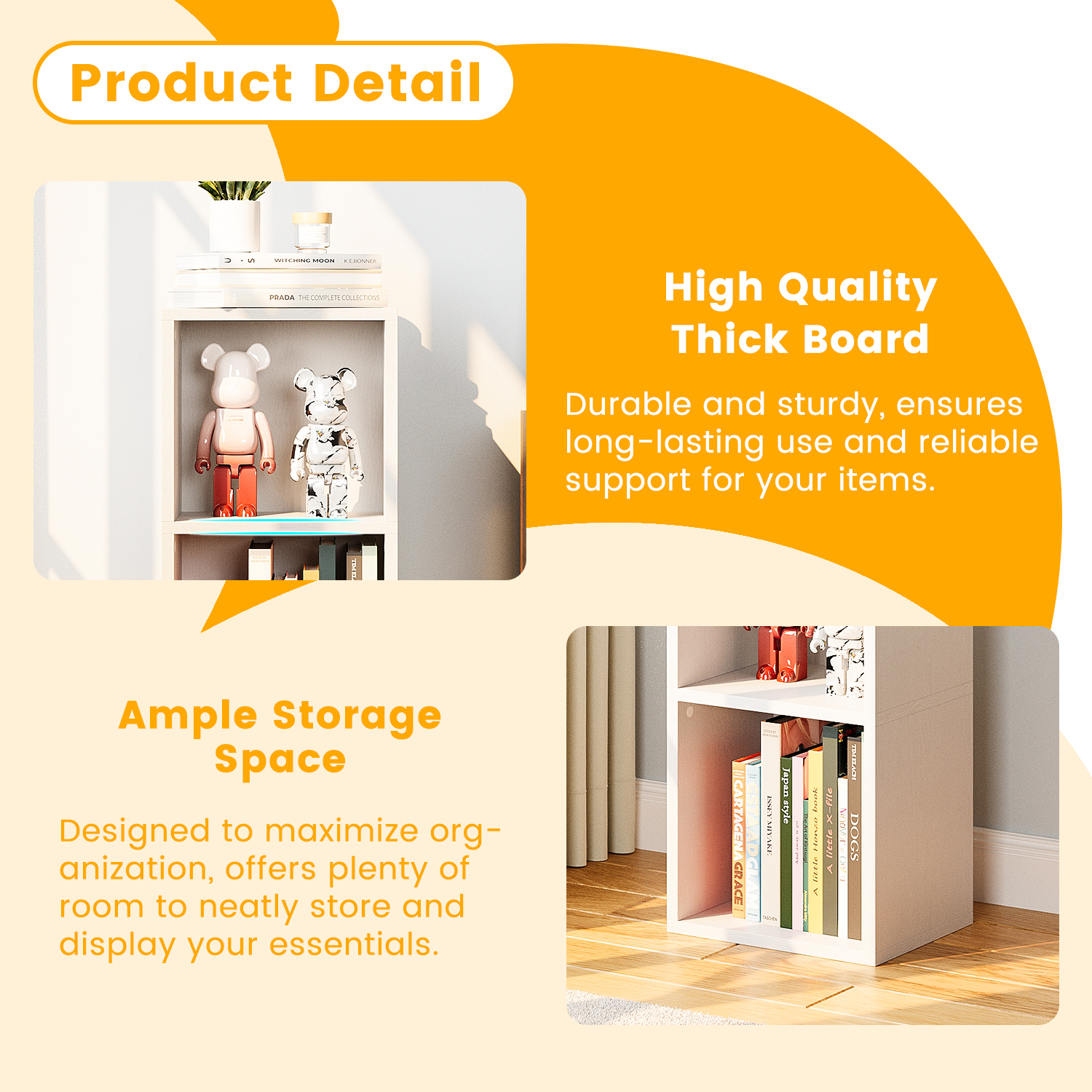 Bapipro Tall Narrow Bookshelf, 2-Tier Cube Display Rack, Modern Corner Bookshelf with Storage Space, Storage Cabinet for Home Office (White 1 Pack)