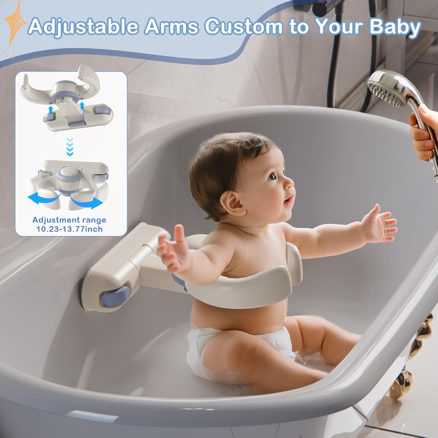 Baby Bath Support Stand - Adjustable Height Wall Mount with Suction Locks, Safe ABS Frame for Infant Tub , Foldable & Secure Seated Support(6-36 Months)