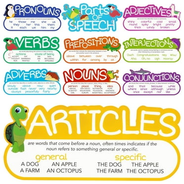 10 Pieces Parts of Speech Posters - Jumbo Bulletin Board Teacher Supplies, Grammar Decorations for Elementary Classroom, Homeschooling, Speech Therapy (16 x 7.5 in)