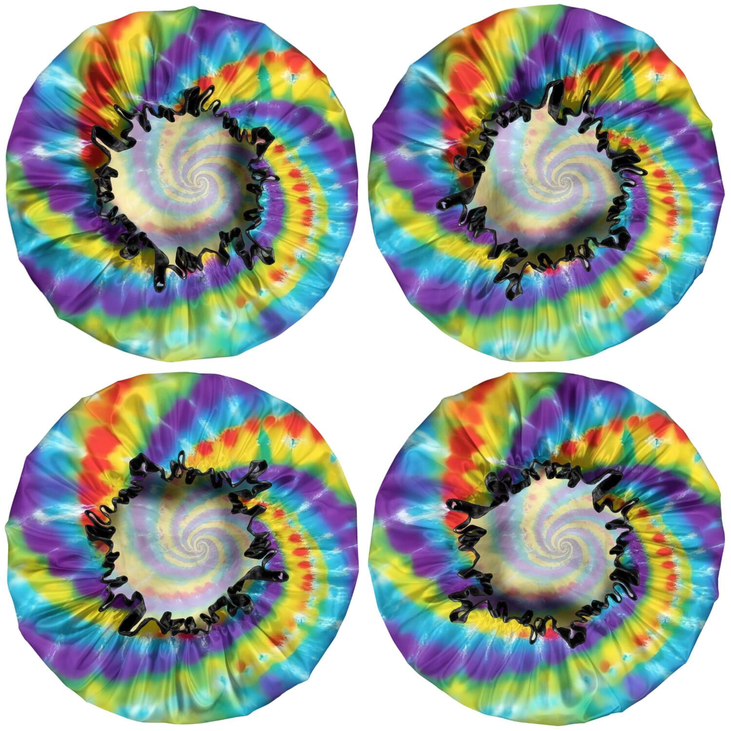 Shower Caps,Colorful Rainbow Tie Dye Spiral Pattern Waterproof Shower Cap for Women 4 Pieces,Double Reusable Hair Cover for Shower PEVA Elastic Stretch Hem