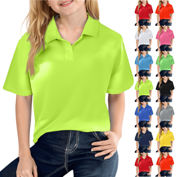 longantii Girls Polo Uniform Shirt Short Sleeve Classic Collared School Uniforms Golf Polo Shirt Solid Color Uniform 2026 Summer Clothes Red 5-6 Years