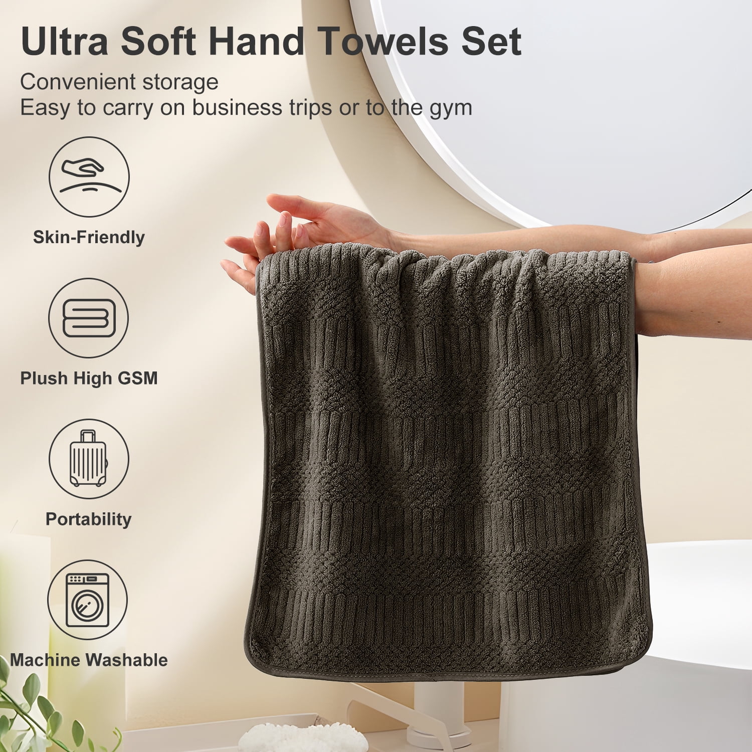 Jessy Home 12 Pack Dark Brown Hand Towel Set 16"x31" Soft Highly Absorbent Quick Dry Bathroom Towels 600 GSM Microfiber Plush Towels