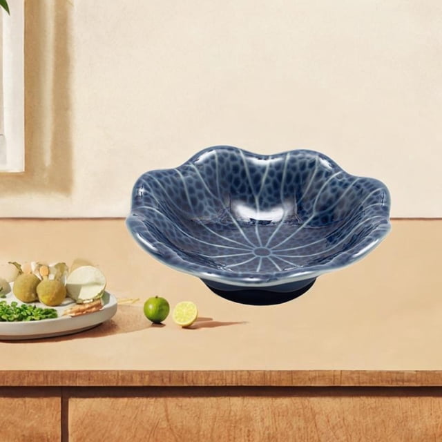 Cuenco de cerámica para frutas, plato decorativo para comida, Decoración de mesa, bandeja para servir frutas, plato para dulces, guarnición y frutos Azul oscuro