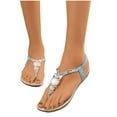 thumbnail image 6 of JeashCHAT Women's T-Strap Rhinestone Flat Sandals Elastic Strappy Thong Ankle Strap Summer Gladiator Sandals Dress Beach Shoes (Sky Blue), 6 of 8