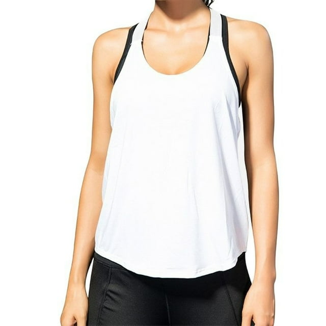 Camiseta sin mangas de yoga de color liso para mujer - Poliéster, secado rápido UPF50+, tiras reflectantes, camiseta deportiva con espalda nadadora