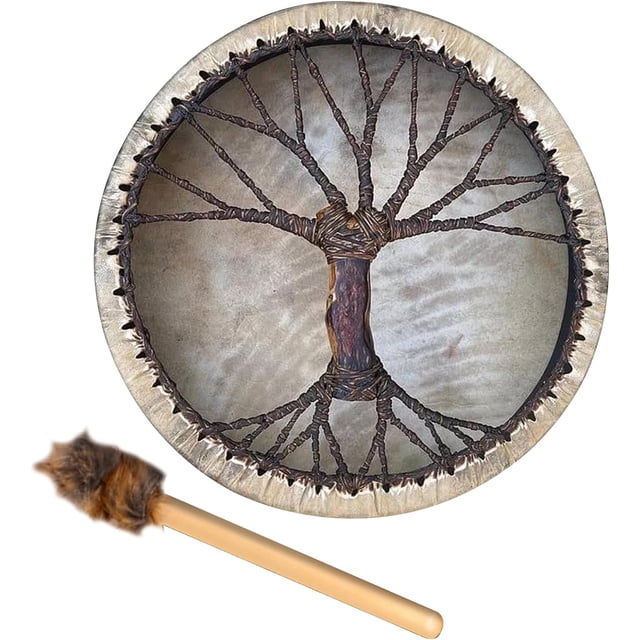 Yazoeia Shaman Drum 10 Inch Handmade Shamanic Drum Hand Drum With Drum Stick Tree of Life Sound Healing Tool For Spiritual Music, Reflection Meditation(Tree of Life) CJC912-110700