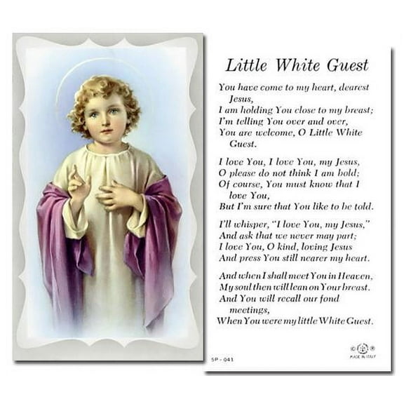 Little White Guest-Communion Catholic Prayer Holy Card with Prayer on Back, Pack of 100