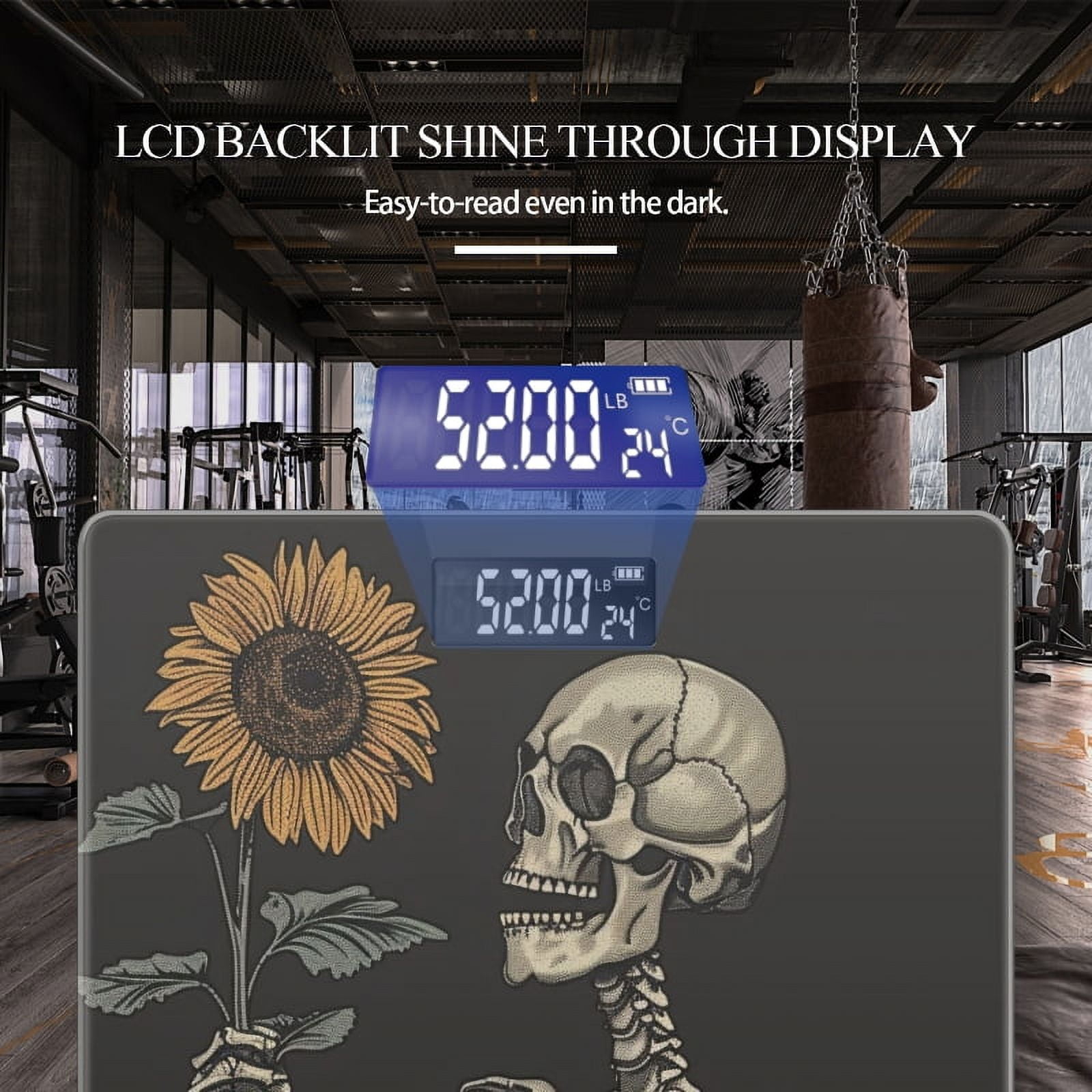 High Precision Body Weight Scale Smart Bathroom Scales with Large LCD Display(400lbs),Decorative for Bedroom-Skeleton Holding Sunflower