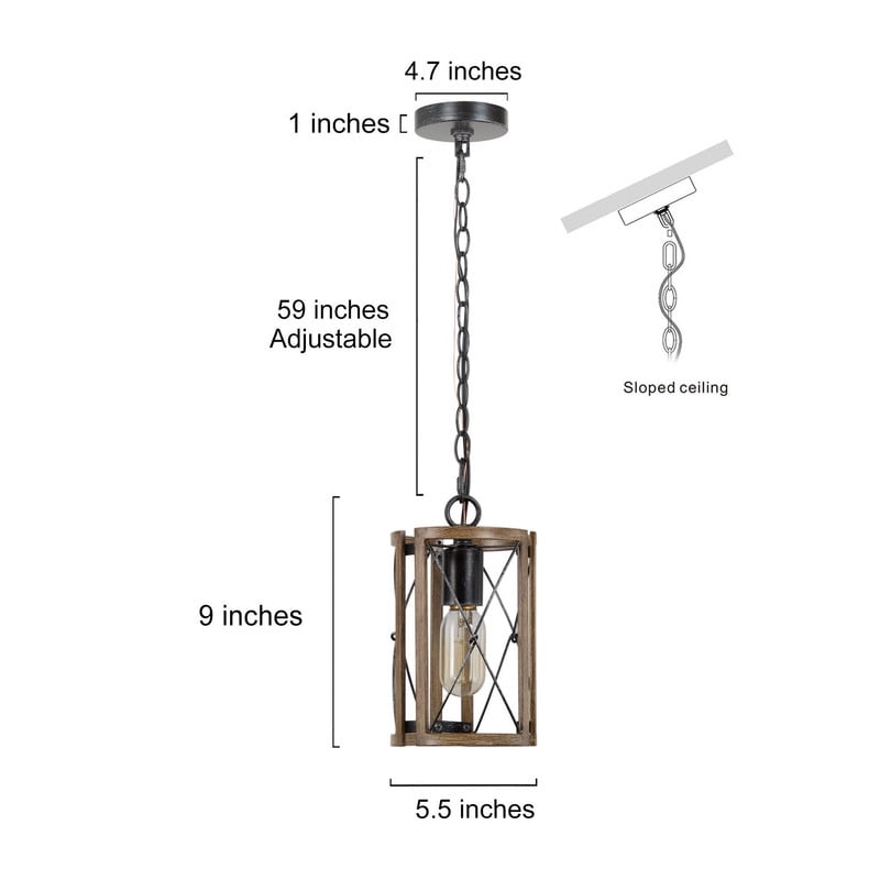 LNC Brushed Black Wood Brown Cage Modern Farmhouse Cylinder LED Mini Kitchen Island Light