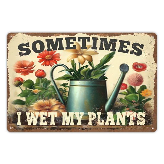 Vintage Chic Iron Wall Hanging Sign Sometimes I Wet My Plants - Rustic Decorative Plaque with Weatherproof and Pre-drilled Design - Ideal Gift for Home, Garden, Cafe, Bar, Club, Shop, Restaurant