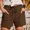 Brown women elastic waist shorts with pockets a1, variant on BRELIL Women's Elastic Waist Shorts with Pockets Casual Solid Lounge Shorts Beach Vacation Summer Outfits Loose Fit Travel Trousers, White L