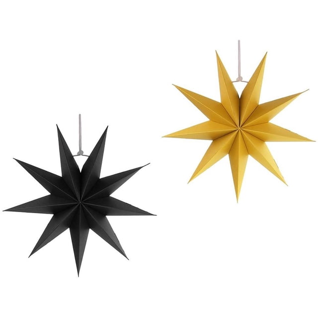 Estrellas plegables, 30 cm Juego de estrellas de papel de flor de pascua de 9 puntas para árbol de Navidad Árbol de Navidad - amarillo negro, 2 piezas Adepaton LN-1704