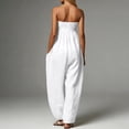 thumbnail image 4 of Aura Lane Women's Strapless Smocked Bust Jumpsuit Front Tie Detail Elegant Summer Romper White XL, 4 of 4
