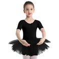 thumbnail image 7 of Aislor Kids Girls Short Sleeve Cirss Cross Round Neck Ballerina Tutu Leotard Dress Dancewear 2-12 Black 4-5, 7 of 7