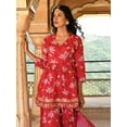 thumbnail image 5 of Janasya Indian Women's Pink Cotton Floral Block Print Short Kurta with Sharara and Dupatta, 5 of 6