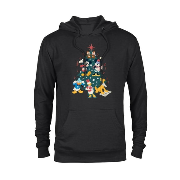 Disney Mickey & Friends Holiday Retro Christmas Tree Carols - Pullover Hoodie for Adults - Customized-Black