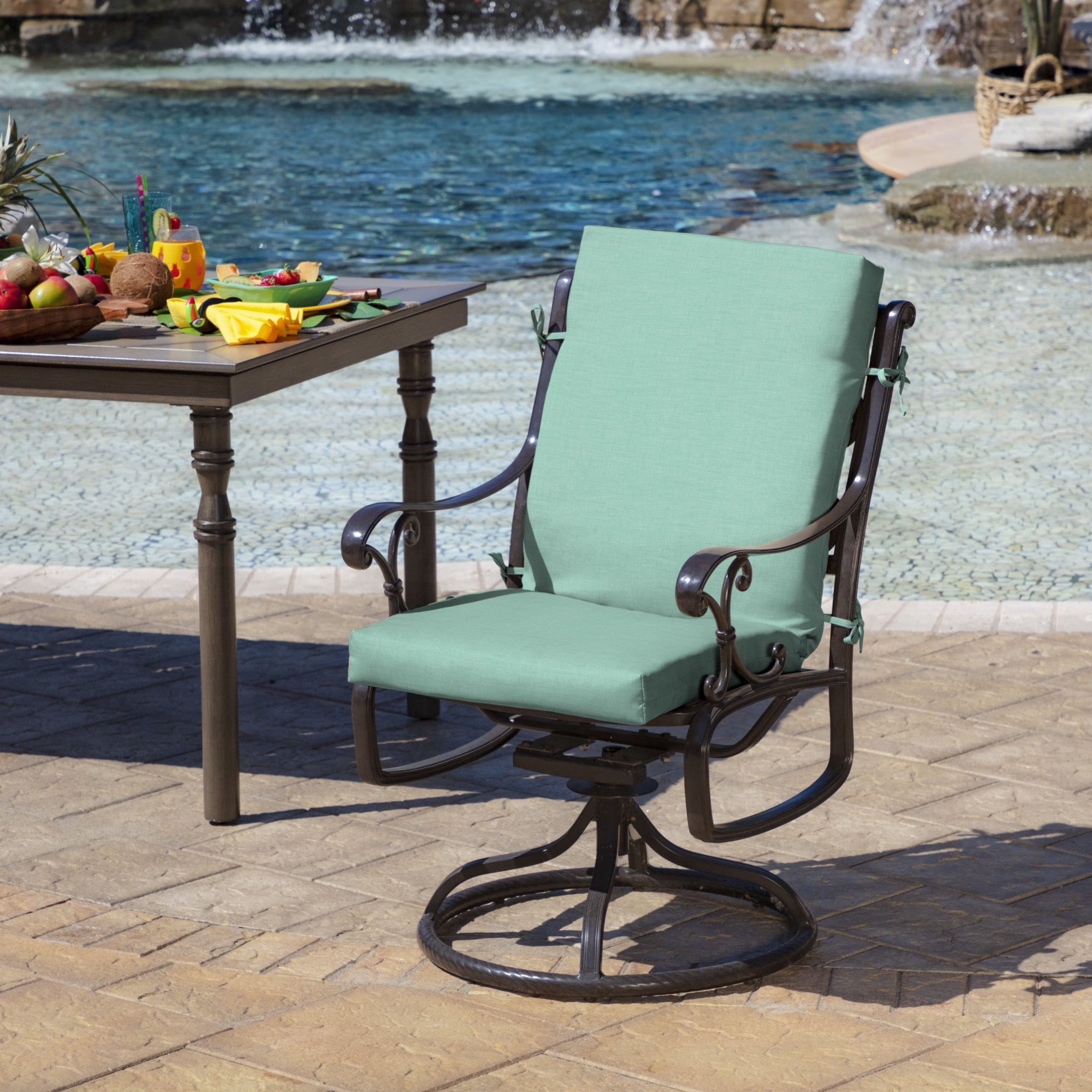 ARDEN 2-Pack Outdoor Patio Dining Chair Cushion, 20x44, Rain-Proof Seat Pad, Fade-Resistant Outdoor Cushion Aqua Leala