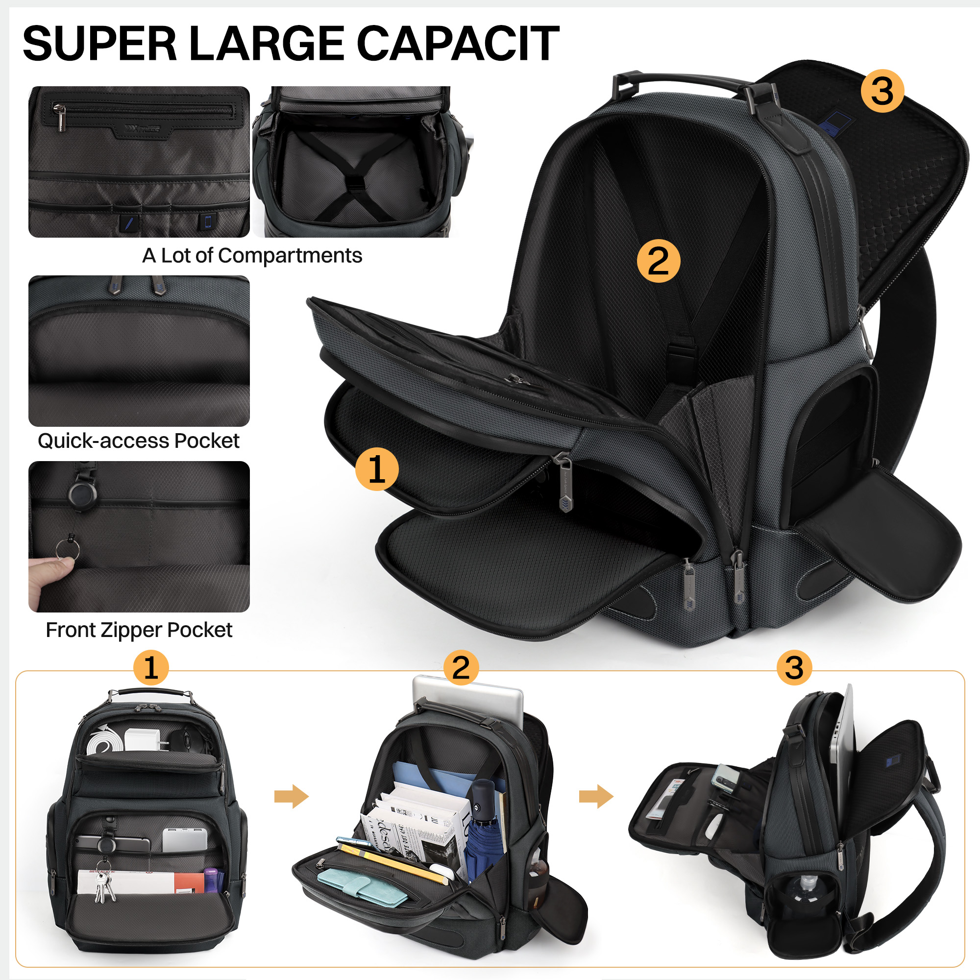 Laptop Backpack for Men Carry On Business Travel Backpack Large Casual Work Daypack Computer Bag Fits 15.6" Laptop, Gray, B00492