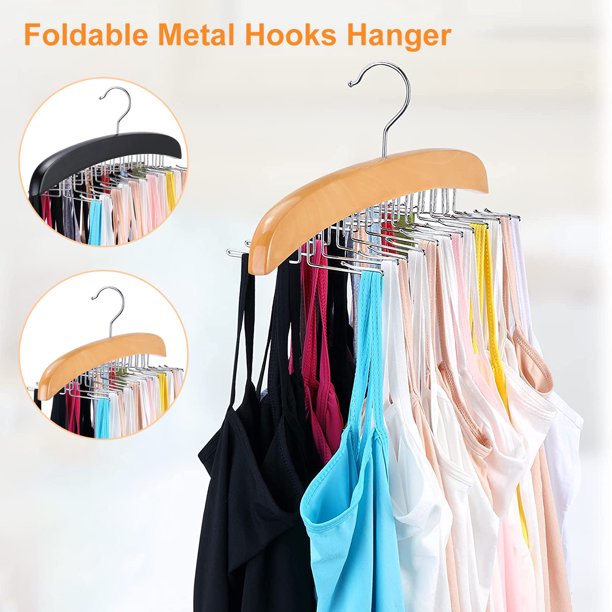 Colgador De Camisola, Organizador De Madera Para La Parte Superior Del Tanque Con 24 Ganchos De Metal, Rotación De 360 Grados, Colgador De Vestido Con Tirasgancho De Camisola, Organizador De Madera P Muyoka Hogar